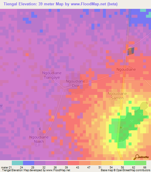 Tiengal,Senegal Elevation Map