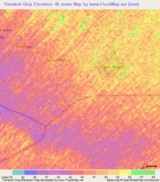 Tienekoli Diop,Senegal Elevation Map