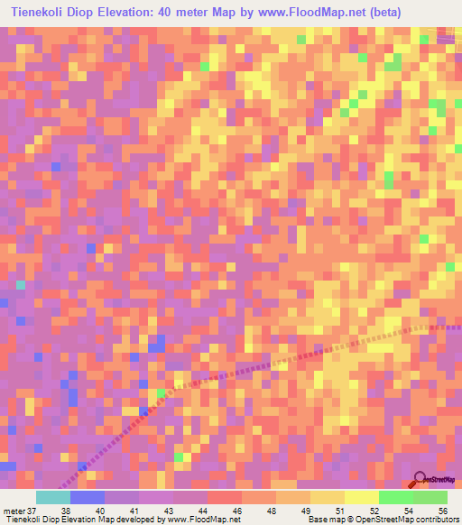 Tienekoli Diop,Senegal Elevation Map