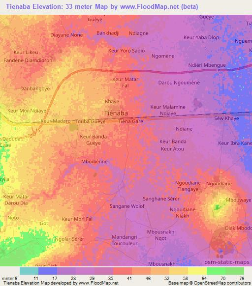 Tienaba,Senegal Elevation Map