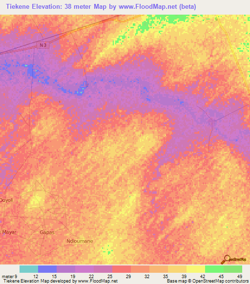 Tiekene,Senegal Elevation Map