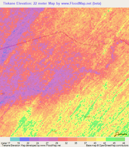 Tiekane,Senegal Elevation Map