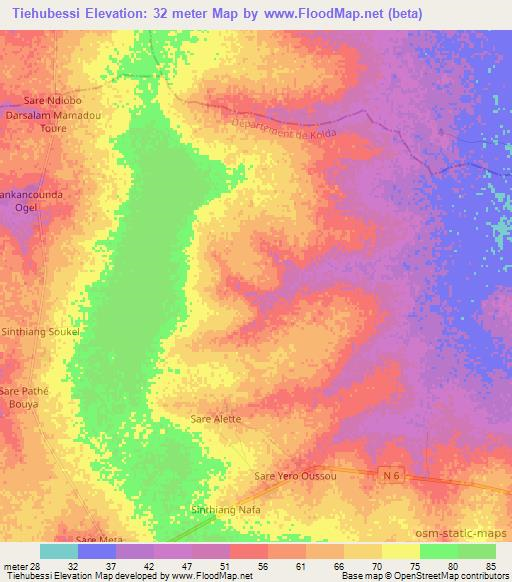 Tiehubessi,Senegal Elevation Map