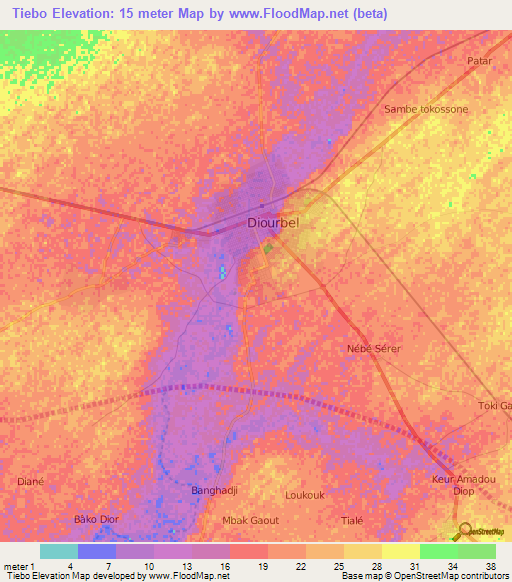 Tiebo,Senegal Elevation Map