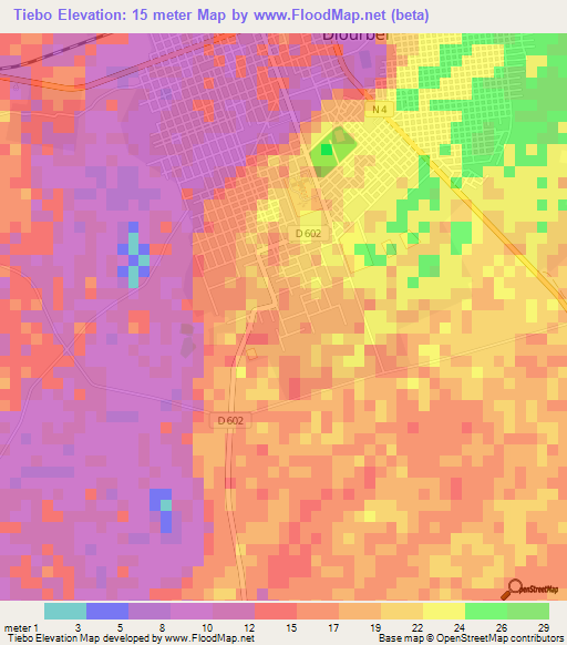 Tiebo,Senegal Elevation Map
