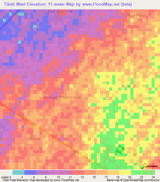 Tibeli Mael,Senegal Elevation Map