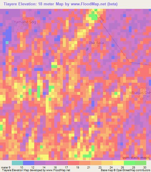 Tiayere,Senegal Elevation Map