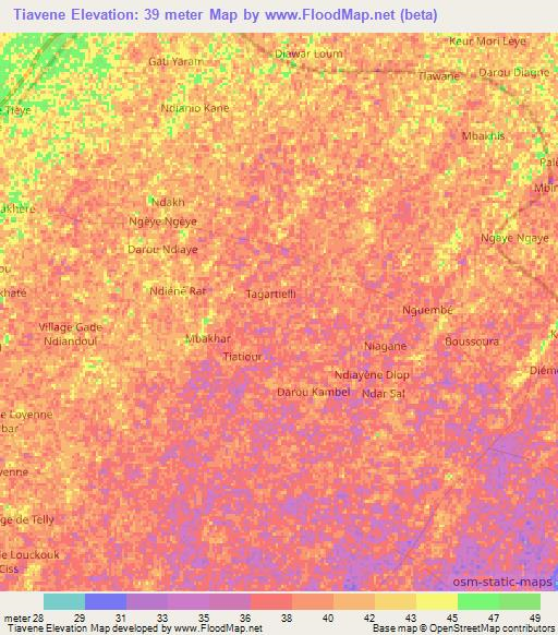 Tiavene,Senegal Elevation Map