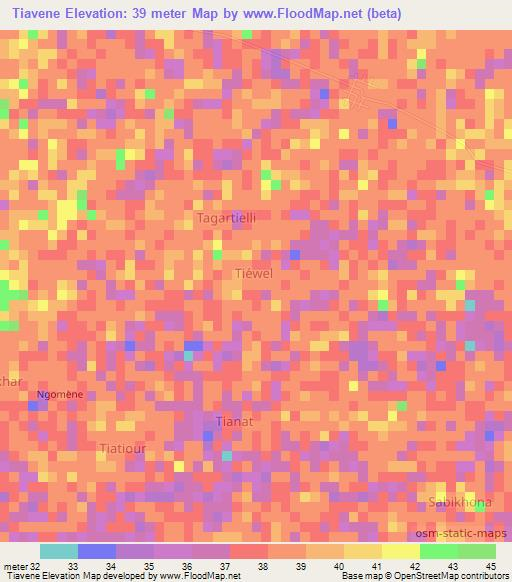 Tiavene,Senegal Elevation Map