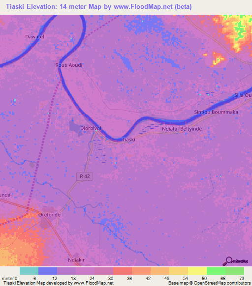 Tiaski,Senegal Elevation Map