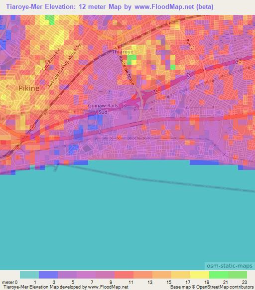 Tiaroye-Mer,Senegal Elevation Map