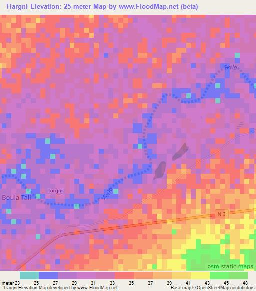 Tiargni,Senegal Elevation Map