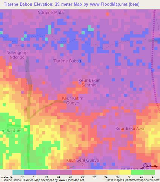Tiarene Babou,Senegal Elevation Map