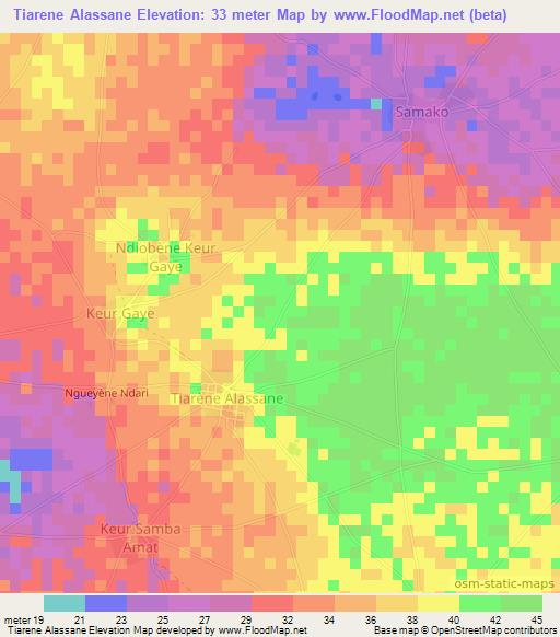 Tiarene Alassane,Senegal Elevation Map