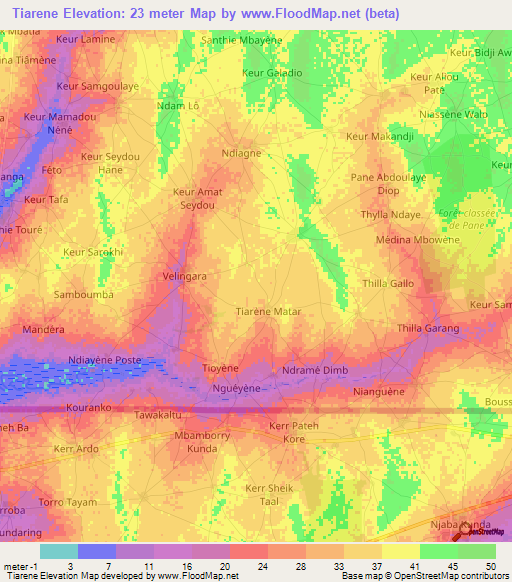 Tiarene,Senegal Elevation Map