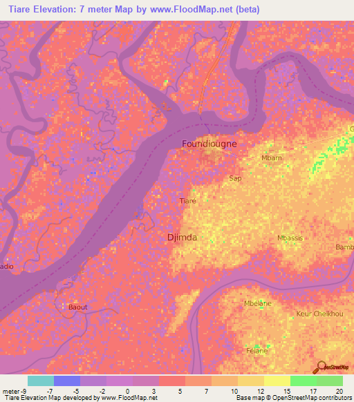 Tiare,Senegal Elevation Map