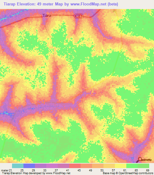 Tiarap,Senegal Elevation Map