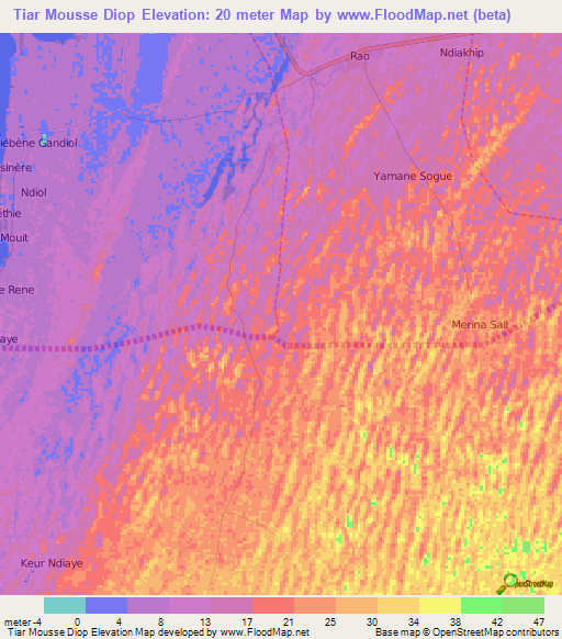 Tiar Mousse Diop,Senegal Elevation Map