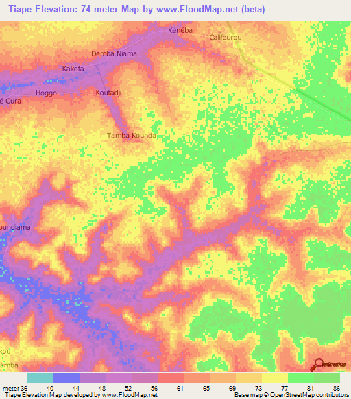 Tiape,Senegal Elevation Map
