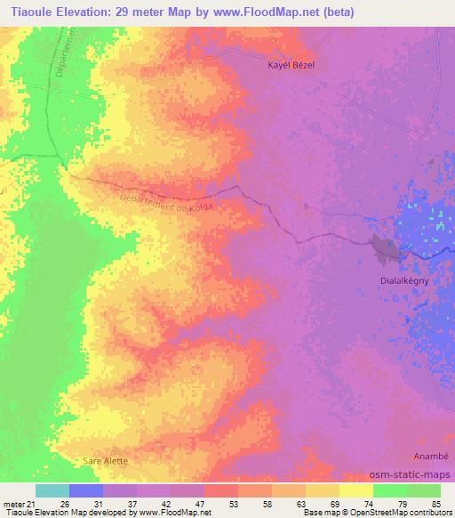 Tiaoule,Senegal Elevation Map