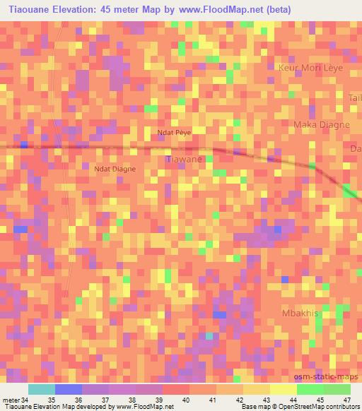 Tiaouane,Senegal Elevation Map