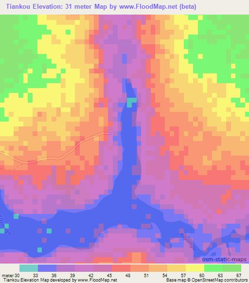 Tiankou,Senegal Elevation Map