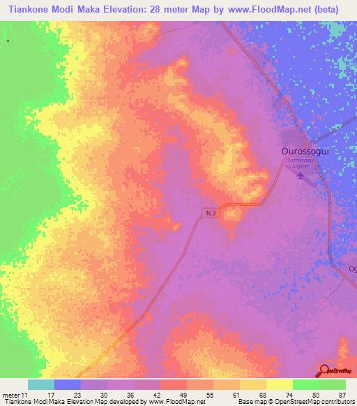 Tiankone Modi Maka,Senegal Elevation Map