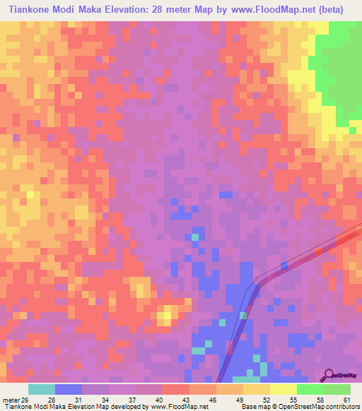 Tiankone Modi Maka,Senegal Elevation Map
