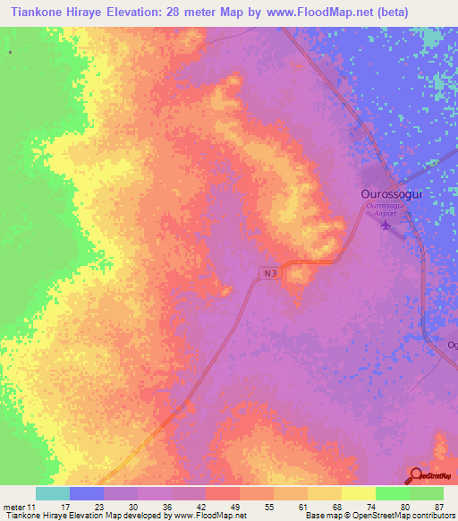 Tiankone Hiraye,Senegal Elevation Map