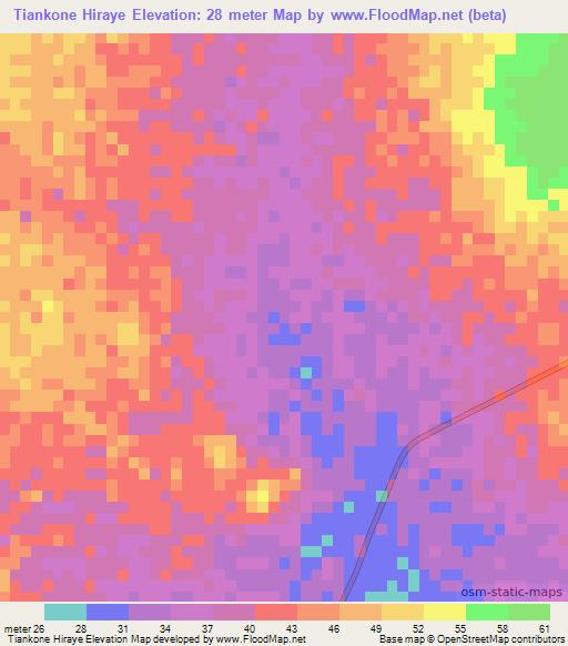 Tiankone Hiraye,Senegal Elevation Map