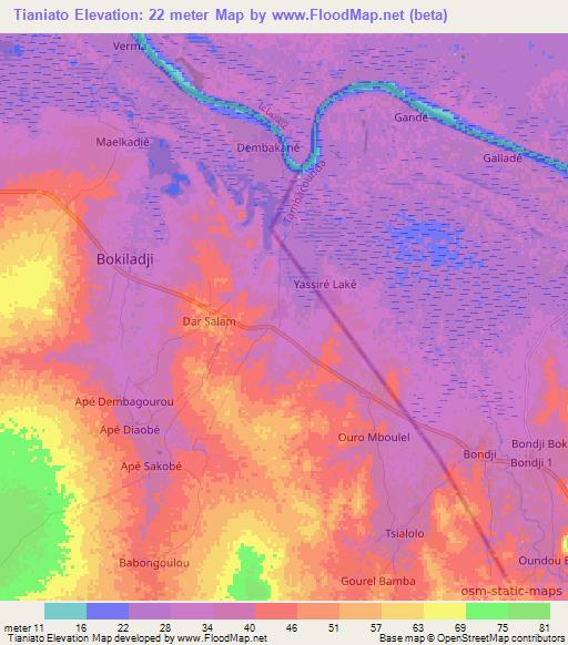 Tianiato,Senegal Elevation Map