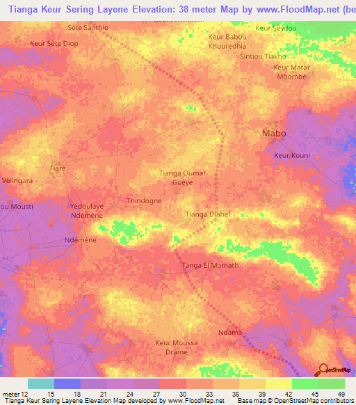Tianga Keur Sering Layene,Senegal Elevation Map