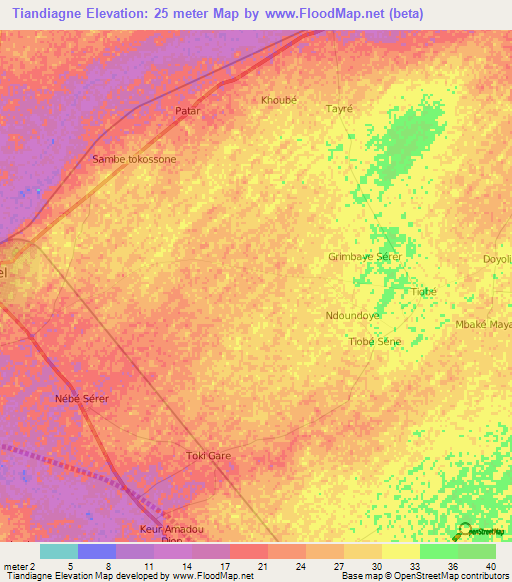 Tiandiagne,Senegal Elevation Map