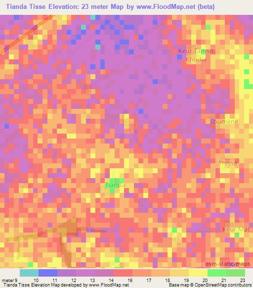 Tianda Tisse,Senegal Elevation Map