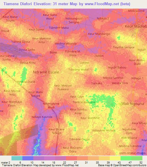 Tiamene Diafori,Senegal Elevation Map