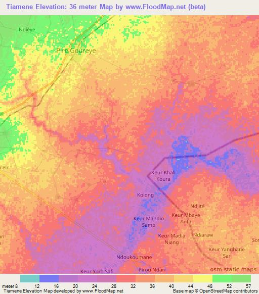 Tiamene,Senegal Elevation Map