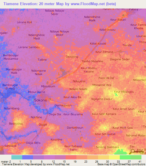Tiamene,Senegal Elevation Map