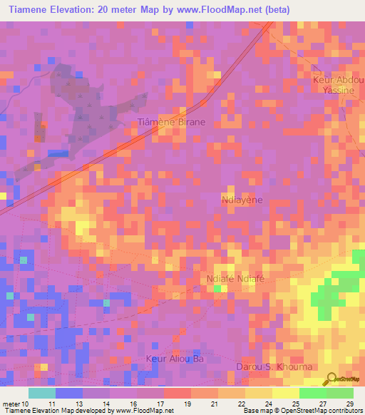 Tiamene,Senegal Elevation Map