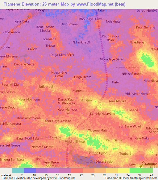 Tiamene,Senegal Elevation Map