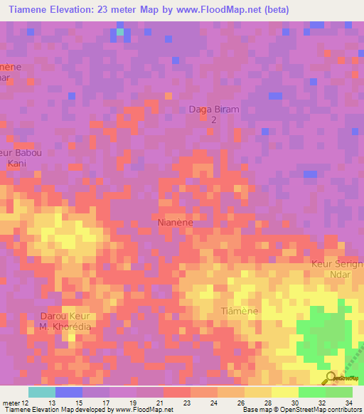 Tiamene,Senegal Elevation Map