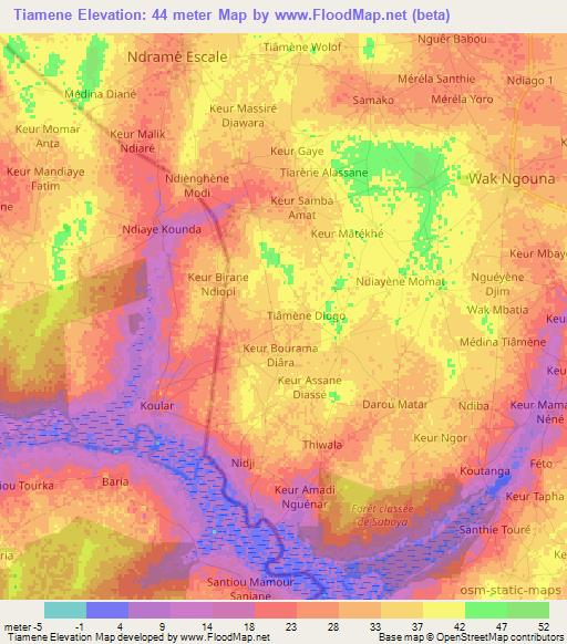 Tiamene,Senegal Elevation Map