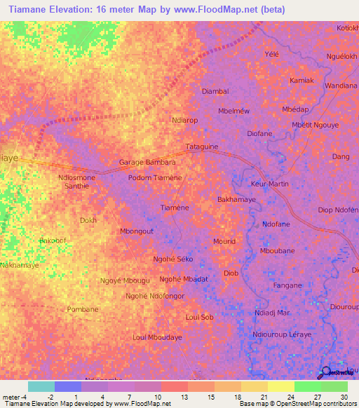 Tiamane,Senegal Elevation Map