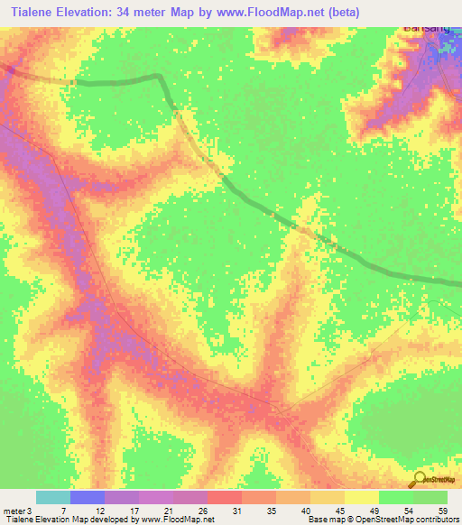 Tialene,Senegal Elevation Map
