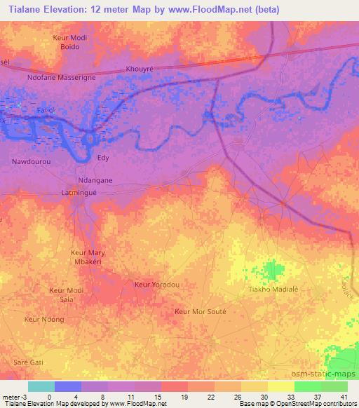 Tialane,Senegal Elevation Map