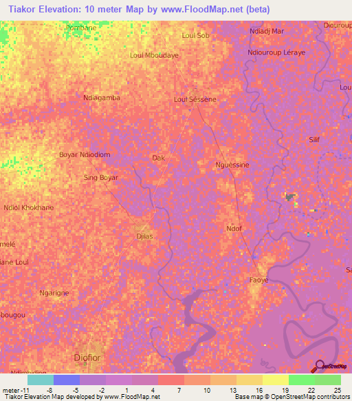 Tiakor,Senegal Elevation Map
