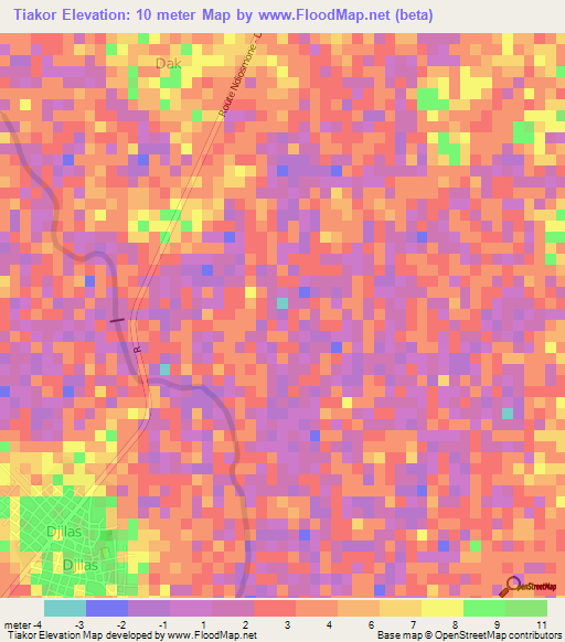 Tiakor,Senegal Elevation Map