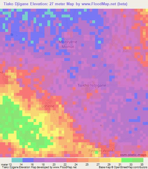 Tiako Djigane,Senegal Elevation Map