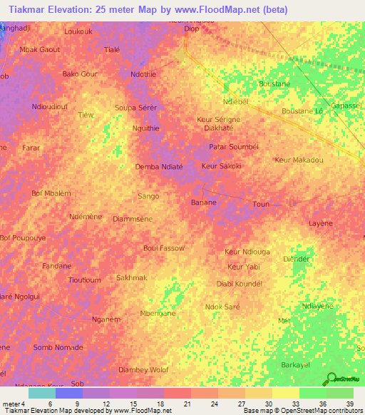 Tiakmar,Senegal Elevation Map