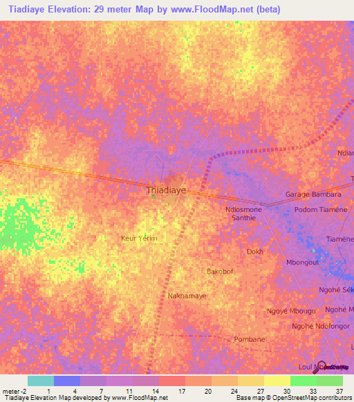 Tiadiaye,Senegal Elevation Map