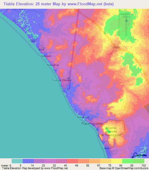 Tiabla,Senegal Elevation Map